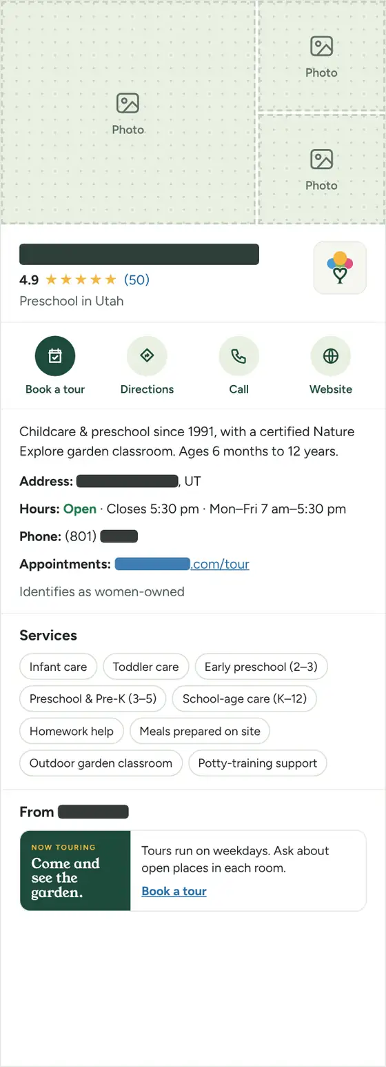 The Google Business Profile in the new brand, name hidden